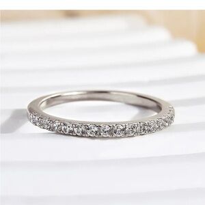 Sterling Silver Classic Half Eternity Thin Women's Wedding Band